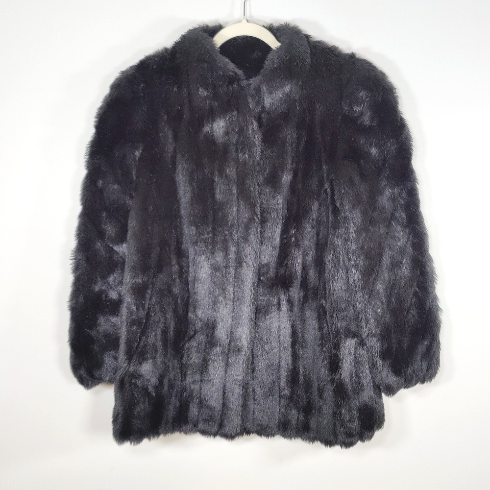Vintage G-4000 Black Faux Fur Coat Made in USA Mob Wife Glam Small
